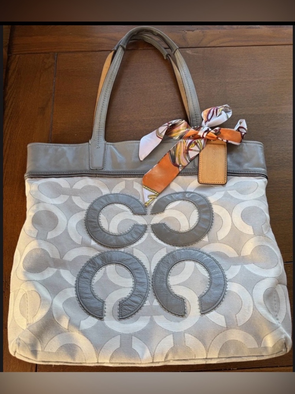 Coach Audrey Op Art Signature Grey, Tan, & White Tote/Purse